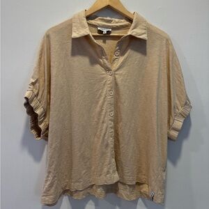 Known Supply 100% Cotton Casual Beige Button-Down Shirt for Women